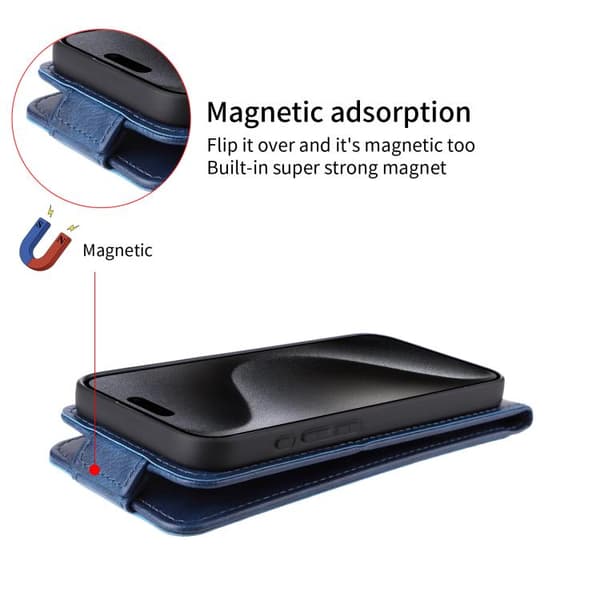 iPhone 17 Air Skal läderfodral med magnetisk vertikal flip och spänne Blå