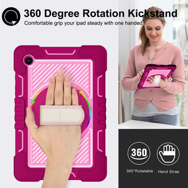 Samsung Galaxy Tab A8 10.5 (2021) 360° Rotationsfodral i Silikon + PC Rosaröd+Rosa