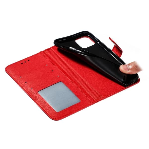 iPhone 18 Pro Max / iPhone 17 Pro Max Skal läderfodral med fjädermönster och litchi-textur Röd
