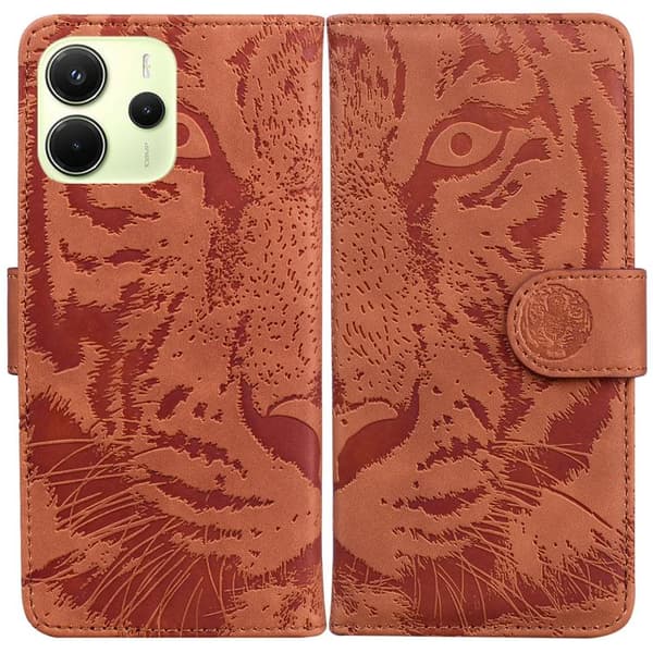 Redmi Note 14 4G - Läderfodral med Tigerprägling Brun