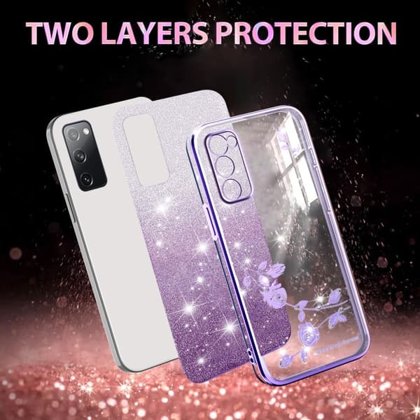 Samsung Galaxy S20 FE Skal med Gradient Glittrande Blommor Purpur