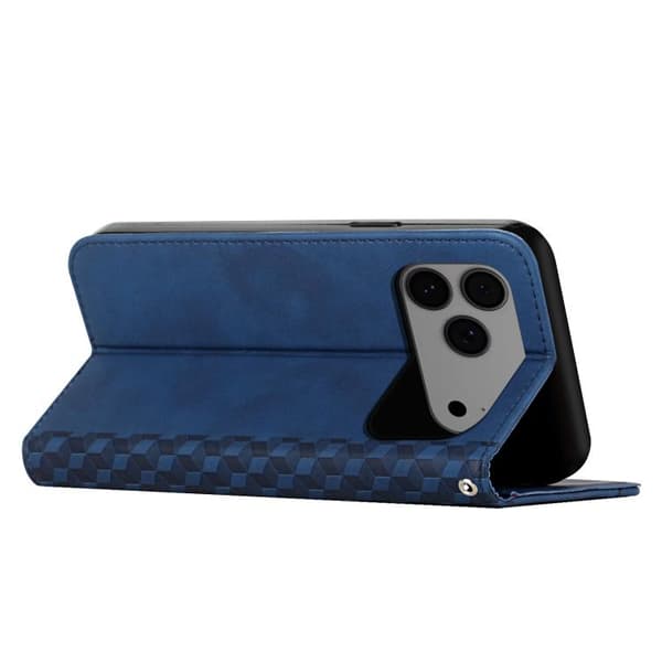 iPhone 18 Pro / iPhone 17 Pro Skal läderfodral - diamantsplicing med magnetisk känsla Blå