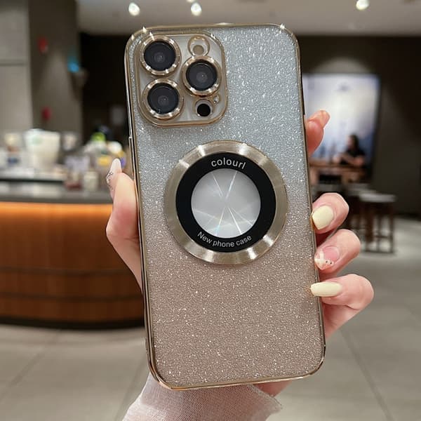 iPhone 16 Pro Skal med Gradient Glitter och Elektroplätering, MagSafe TPU Guld