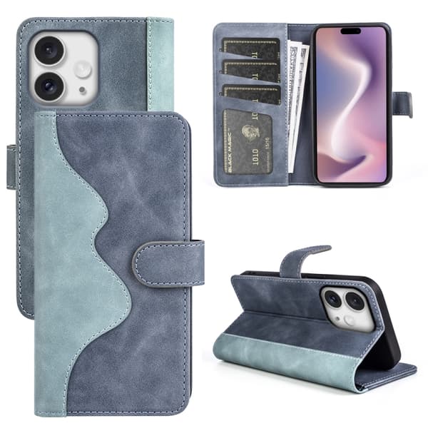 iPhone 16 Pro Max Skal Läder med Horisontell Flip Design Blå
