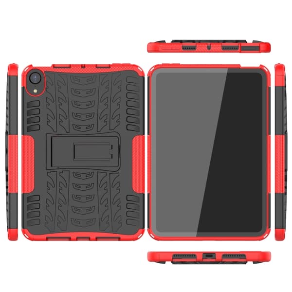 iPad mini 6 / mini 2024 Skal med Däcktextur TPU + PC Stötsäker Tablet Case med Ställning Röd