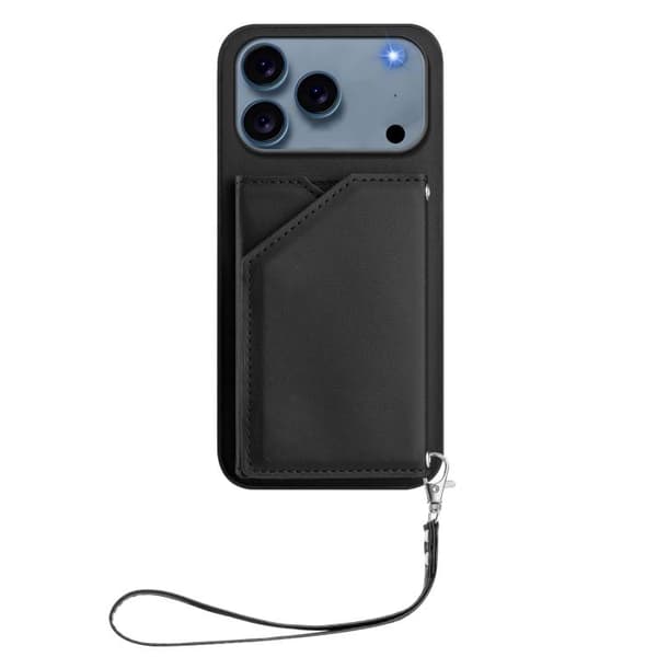 iPhone 18 Pro Max / iPhone 17 Pro Max Skal med Fyra Kortfack och Handledsrem Svart