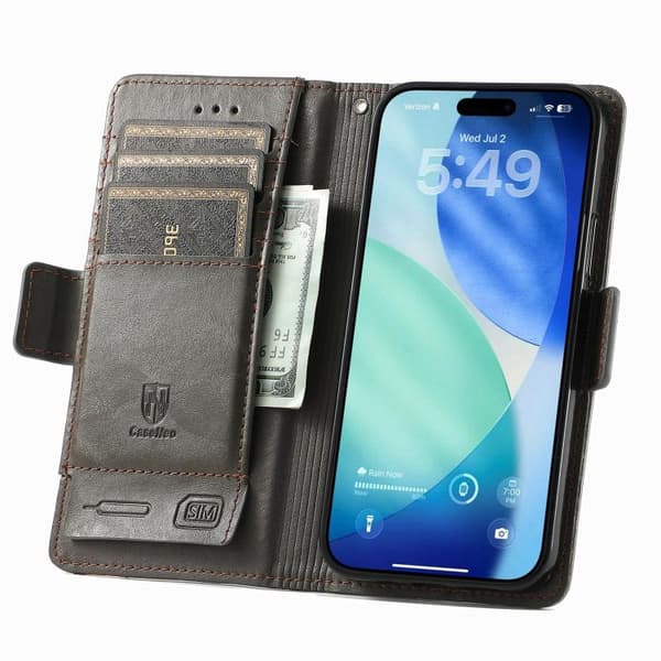 iPhone 18 Pro Max / iPhone 17 Pro Max Skal Läderfodral med Neo Splicing Dubbel Magnetisk Spänne Grå