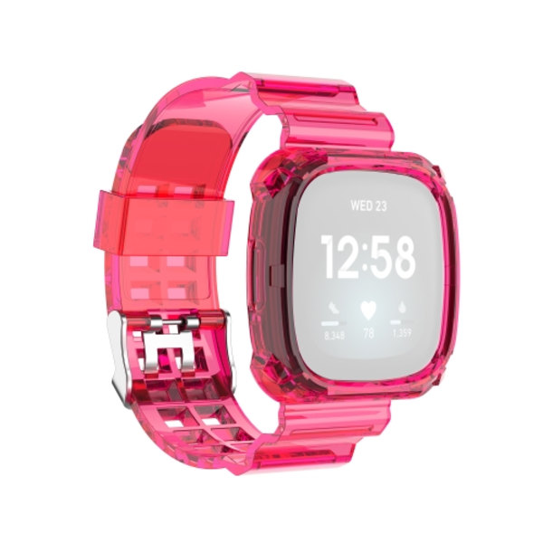 För Fitbit Versa 3 / Fitbit Sense Transparent TPU- watch i ett stycke Rose Red
