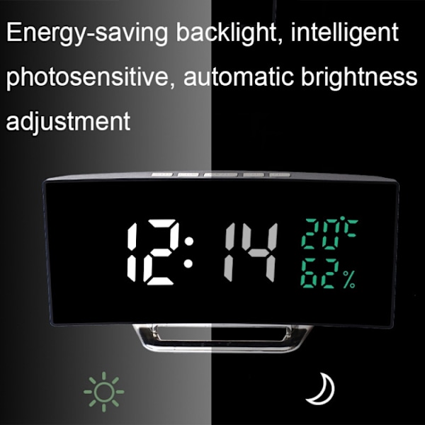 7816 Böjd skärm LED temperatur/fuktighetsdisplay Multifunktionell klocka (vit grön)