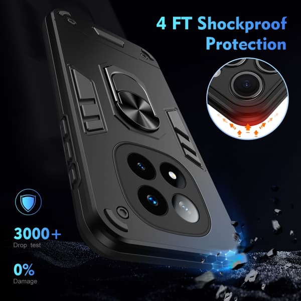 Redmi Note 14 Pro+ 5G Stöttålig Metallringhållare fodral Svart