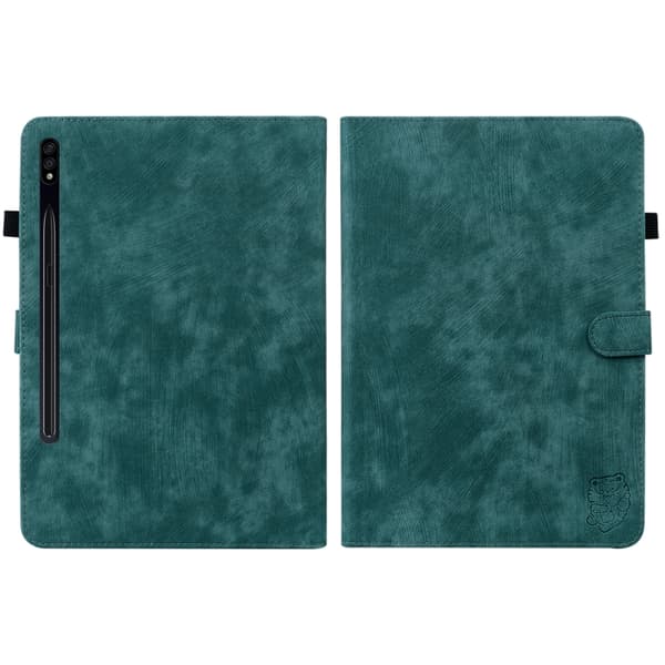 Samsung Galaxy Tab S7/S8 Tigermönster Flip Läderfodral Mörkgrön