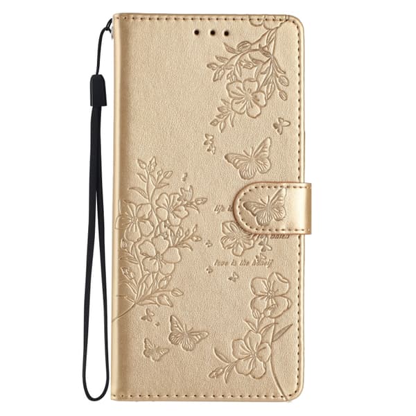 Redmi Note 14 Pro+ 5G - Läderfodral med Fjärilar och Blommor Guld