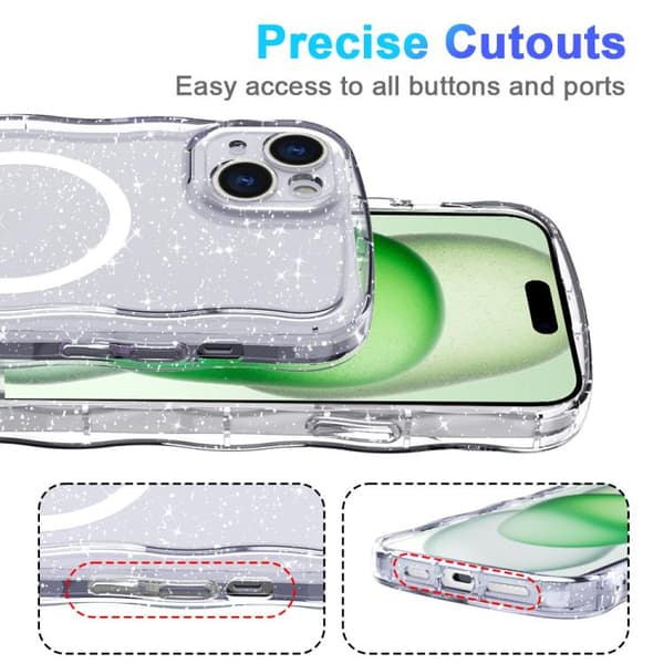 iPhone 16 Pro Max Wave Glitter MagSafe Magnetisk TPU Skal Transparent vit