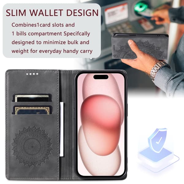 iPhone 16 Pro Max Totem Prägad Magnetisk Läder Skal - Elegant Fodral för iPhone 16 Pro Max Grå