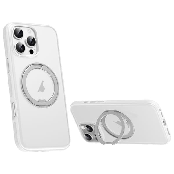 iPhone 16 Pro Skal med Solid Färg och 360 Graders Rotering, MagSafe Magnetisk Telefonfodral Vit
