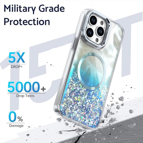 iPhone 16 Pro Max Epoxy CD Textur Linshållare MagSafe Skal Ljusblå
