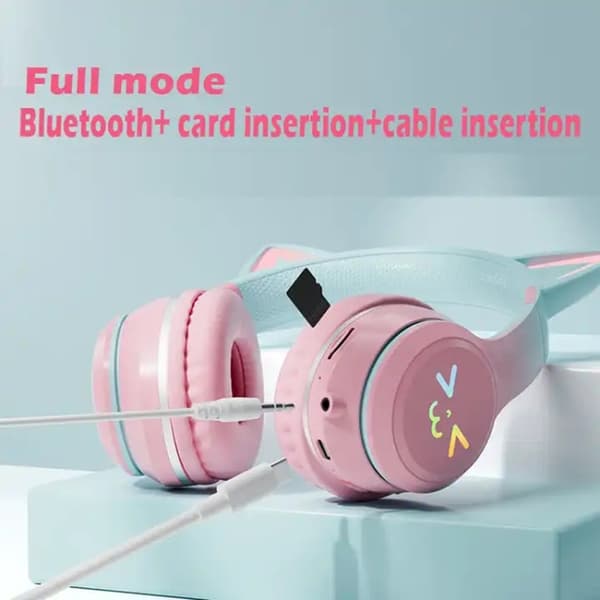BT612 LED Cat Ear Single Sound Folding Bluetooth Hörlurar med Mikrofon Blå