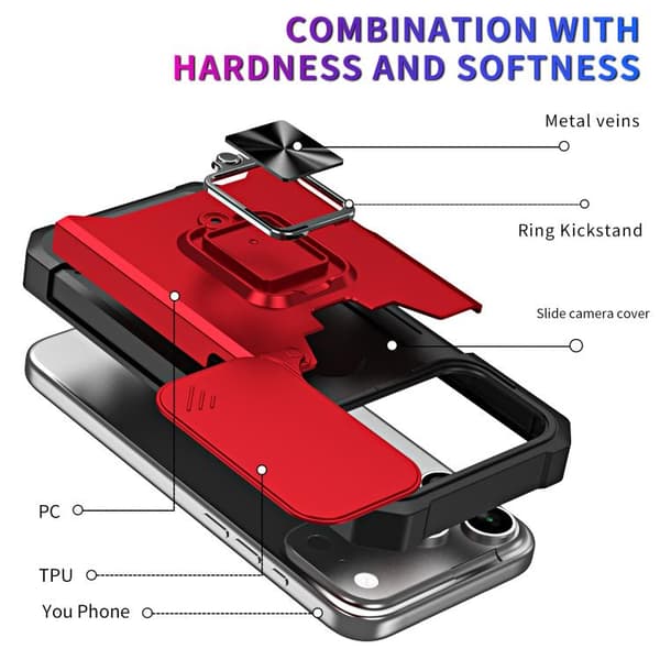 iPhone 18 Pro / iPhone 17 Pro Skal med Kameraskydd och Kortfack - PC+TPU Röd
