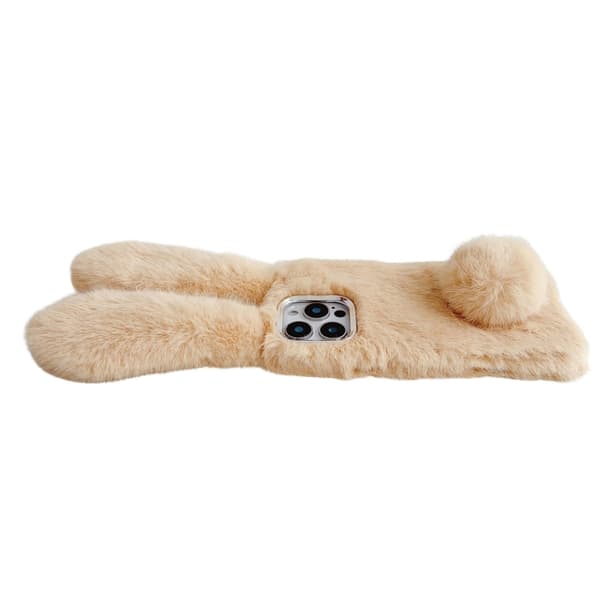 iPhone 16 Pro Solid Color Plush Rabbit TPU Skal Grå