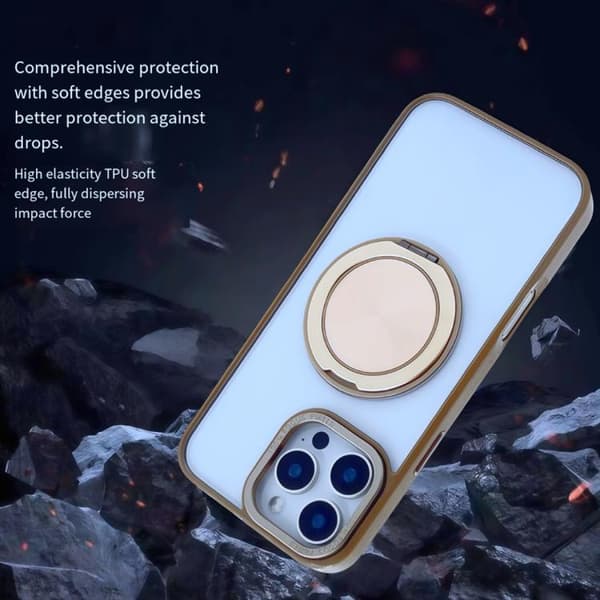 iPhone 16 Pro Max Semi-Transparent 360 Rotationshållare MagSafe Skal Ökenguld