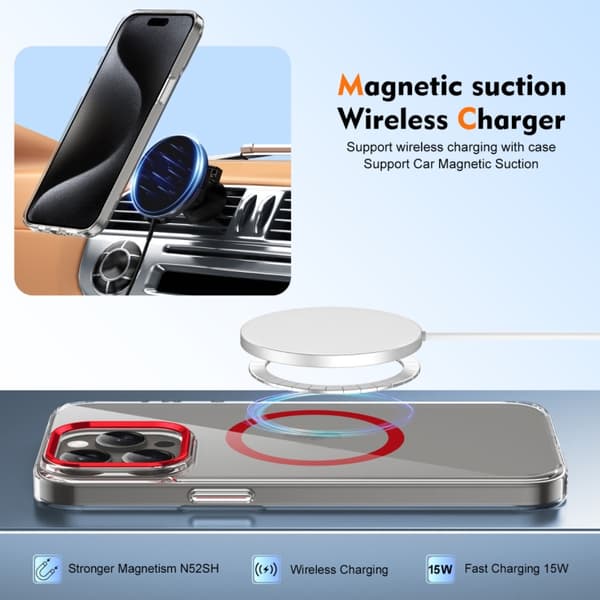 iPhone 16 Pro Ice Feel HD Transparent MagSafe PC Full Coverage Skal Röd