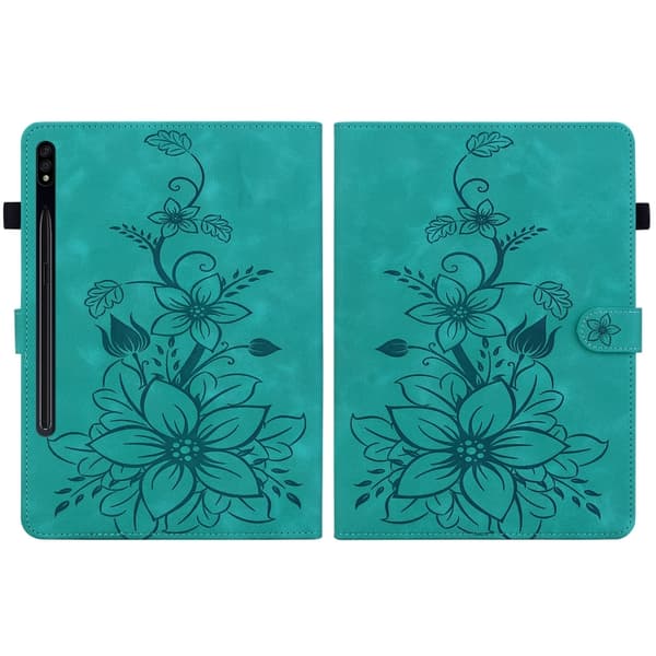 Samsung Galaxy Tab S7 FE/S8+/S7+ Lily Prägad Läderfodral Grön