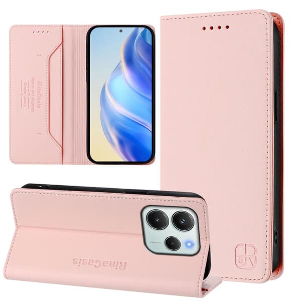 Redmi Note 14 4G - EU Version RC01 Dubbelvikts Magnetisk Sug RFID Läder fodral Rosa