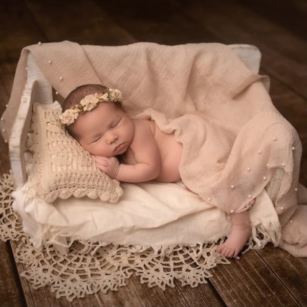 Rund spetsfilt + kudde dräkt babyfotografering rekvisita Ljusgrön