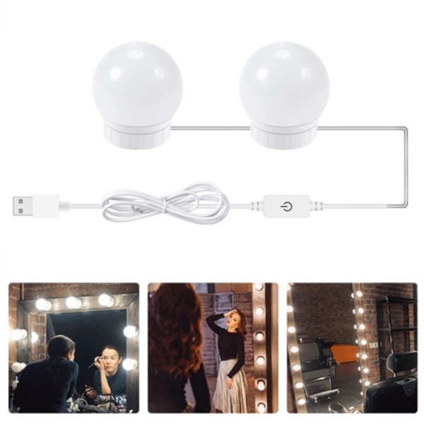 LED-sminkspegel med USB-justerbar ljusstyrka, 2 LED-lampor