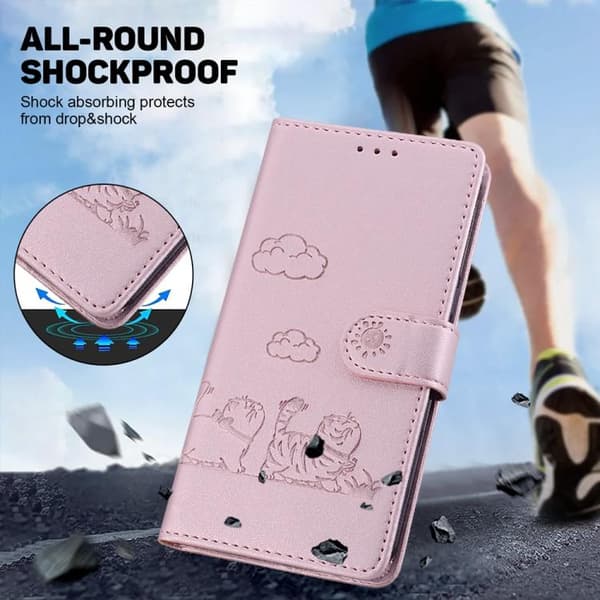 iPhone 18 Pro / iPhone 17 Pro Skal läderfodral med söta katter Roséguld