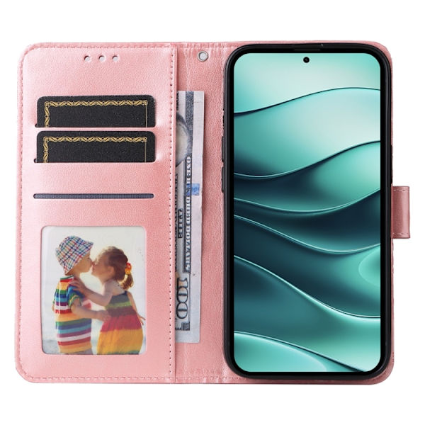 Redmi Note 14 5G - Prägad Solros Läderfodral Roséguld
