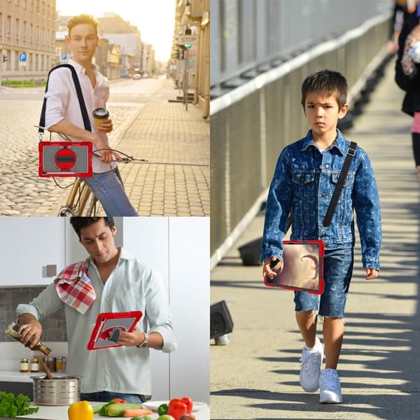 Samsung Galaxy Tab A7 Lite 360° Rotationsfodral i Silikon och PC Röd+Svart