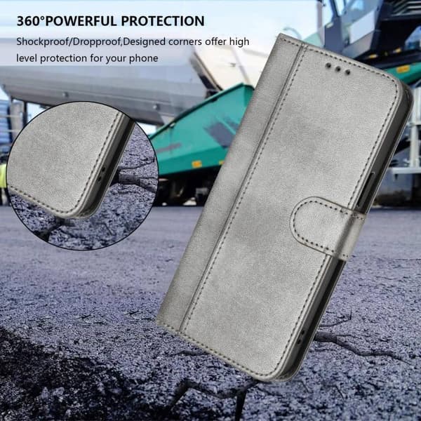 iPhone 18 Pro / iPhone 17 Pro Skal Läderfodral med Retro Linjefog Grå