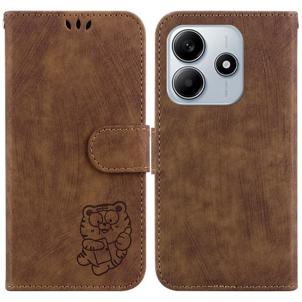Redmi Note 14 5G - Litet Tiger Prägling Läderfodral Brun
