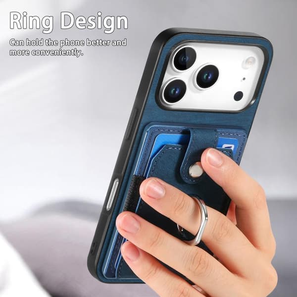 iPhone 18 Pro / iPhone 17 Pro Retro Skinnkänsla Ringkortskal Blå