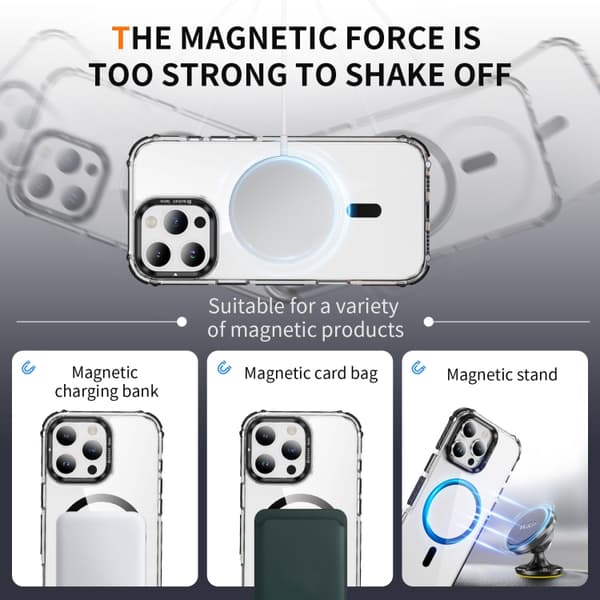 iPhone 16 Pro Rainbow Series Transparent MagSafe Linshållare Skal Svart