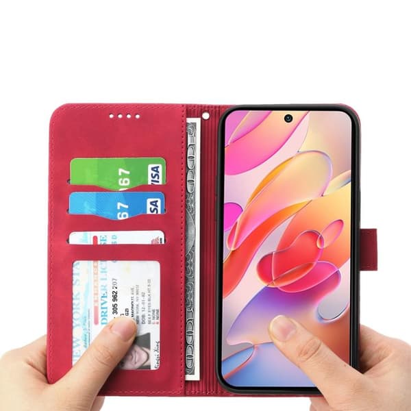Redmi Note 14 4G - Dierfeng Dream Line TPU Hybrid PU Läderfodral Röd