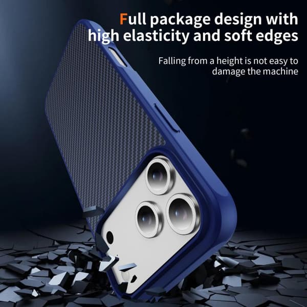 iPhone 18 Pro Max / iPhone 17 Pro Max Skal - kolfibertextur med akryl-TPU-finish Blå