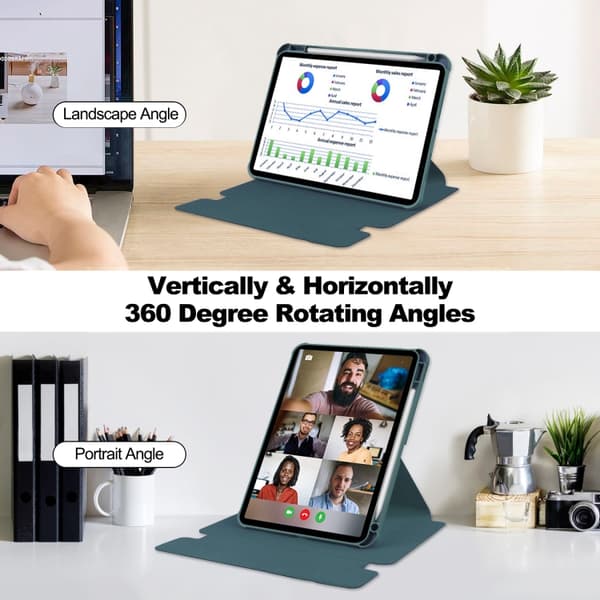 iPad Pro 13 2024 Transparent Rotationsfodral i Läder - Smart Skal Mörkgrön