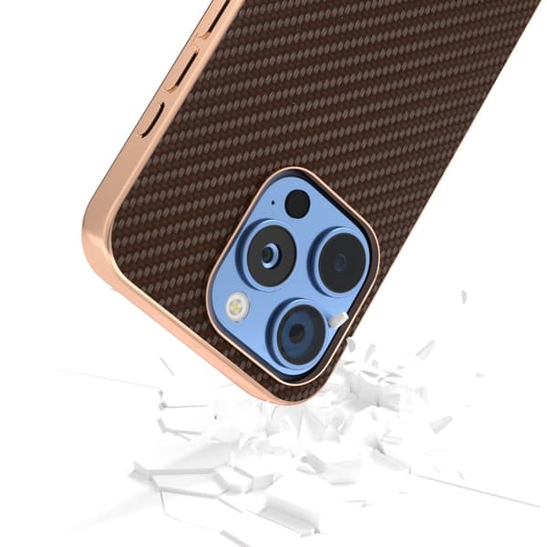 iPhone 16 Pro Max Nano Elektropläterad Kolfiber Textur Skal Mörkbrun