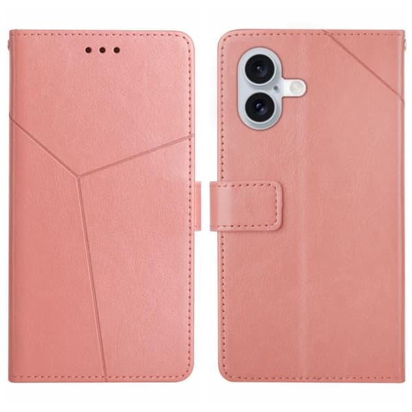 iPhone 17 Skal läderfodral med Y-formad mönster Rosa