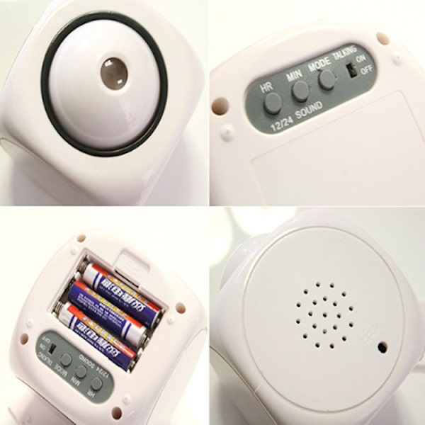 Multifunktionell LED-projektionsväckarklocka med rösttalande klocka, Specifikation: Vit utan USB-kabel