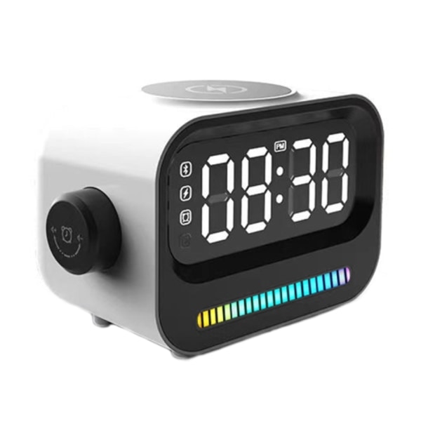 15W 3-i-1 omgivande ljus digital display klocka Bluetooth-högtalare magnetisk trådlös laddare (vit)