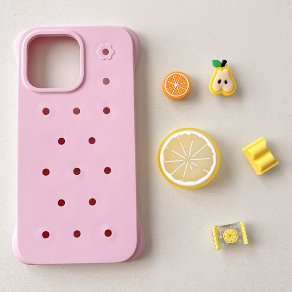 iPhone 16 Pro Solid Color Hål DIY Frukt PC Stötsäker Skal Rosa