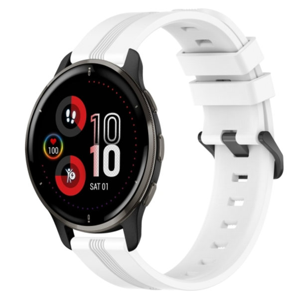 För Garmin Venu 2 Plus 20 mm konkavt randigt Slicone watch White
