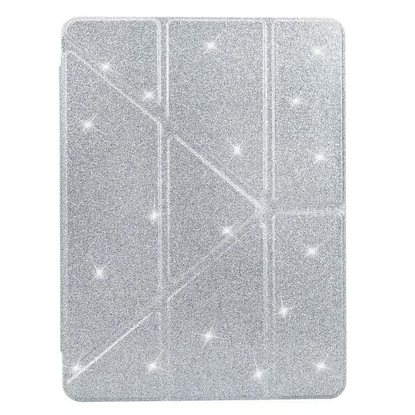 iPad Pro 11 2024 - Y-Fold Klar Akryl Glitter Smart Läderfodral Silver
