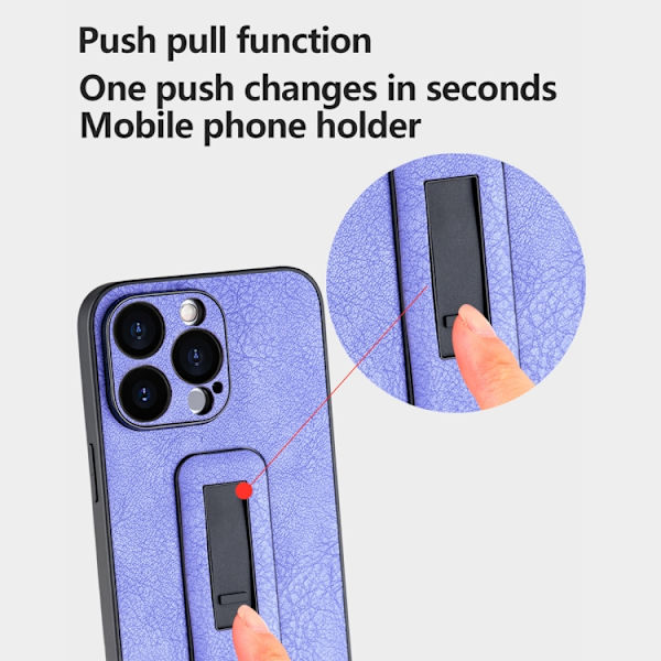 iPhone 16 Pro Max Fodral PU-läder med Push-pull Bracket och Stötsäker Design - Skal för iPhone 16 Pro Max Blå