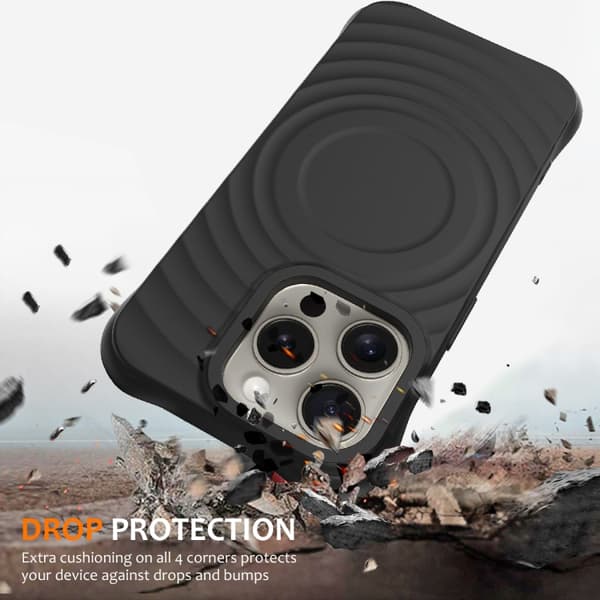 iPhone 16 Pro Max Wave Texture MagSafe Magnetisk Flytande Silikon Skal Svart