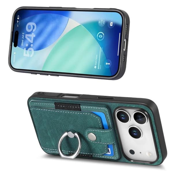 iPhone 18 Pro / iPhone 17 Pro Retro Skinnkänsla Ringkortskal Grön