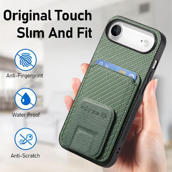 iPhone 17 Air Skal - Kolfiber med Fällbart Ställ Grön
